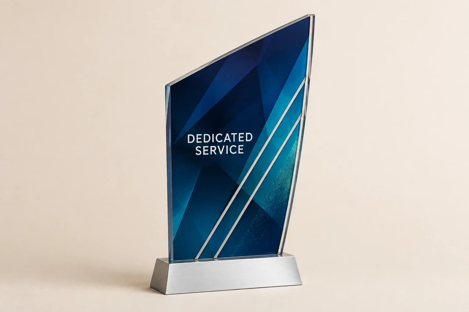 Navy and teal printed acrylic service-recognition award.